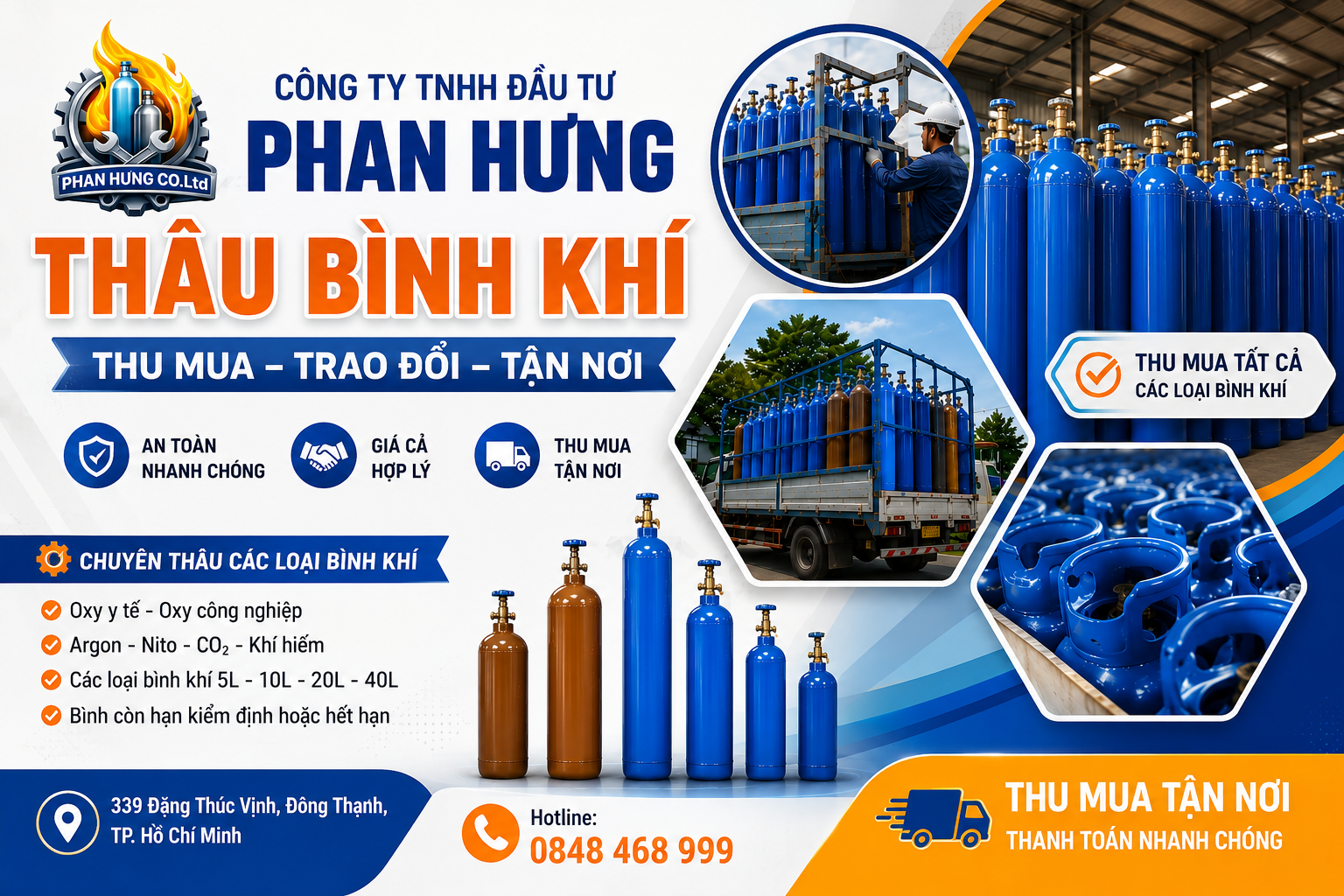 Chúng tôi nhận thu mua hầu hết các loại bình khí còn sử dụng được hoặc đã hết khí.