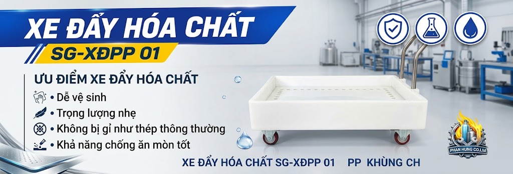 Xe Đẩy Hóa Chất PP SG-XĐPP-01 Chịu Ăn Mòn – Sản Xuất Theo Yêu Cầu