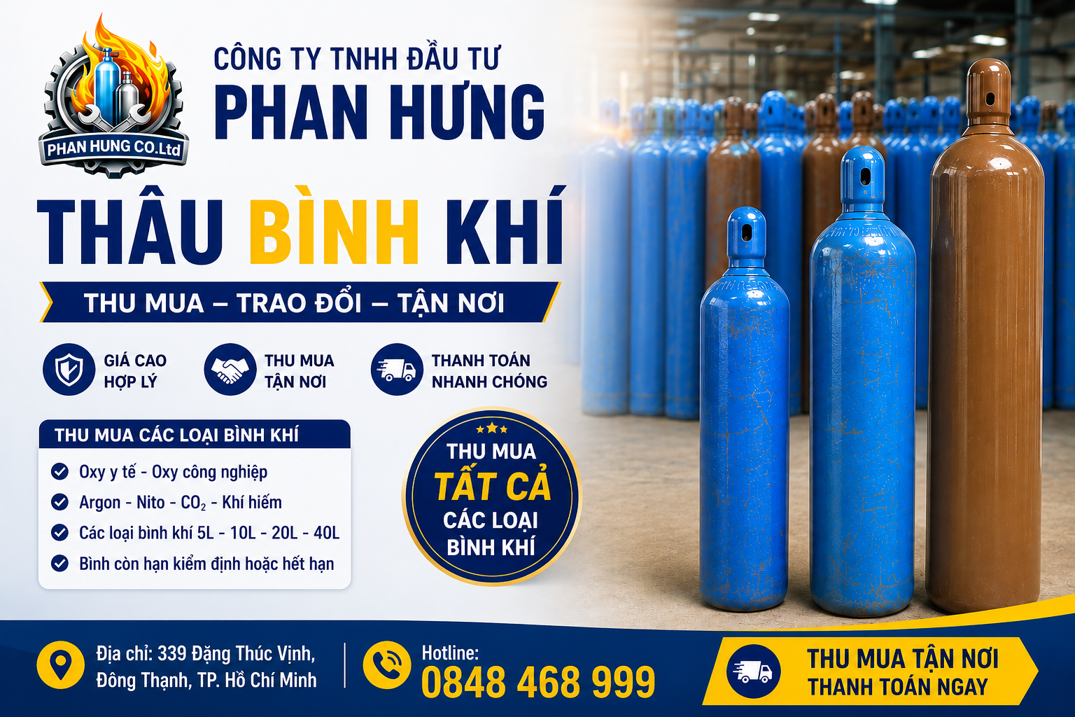 Thu Mua Bình Khí Cũ Giá Cao – Thu Mua Bình Oxy, CO₂, Argon, Nitơ Toàn Quốc