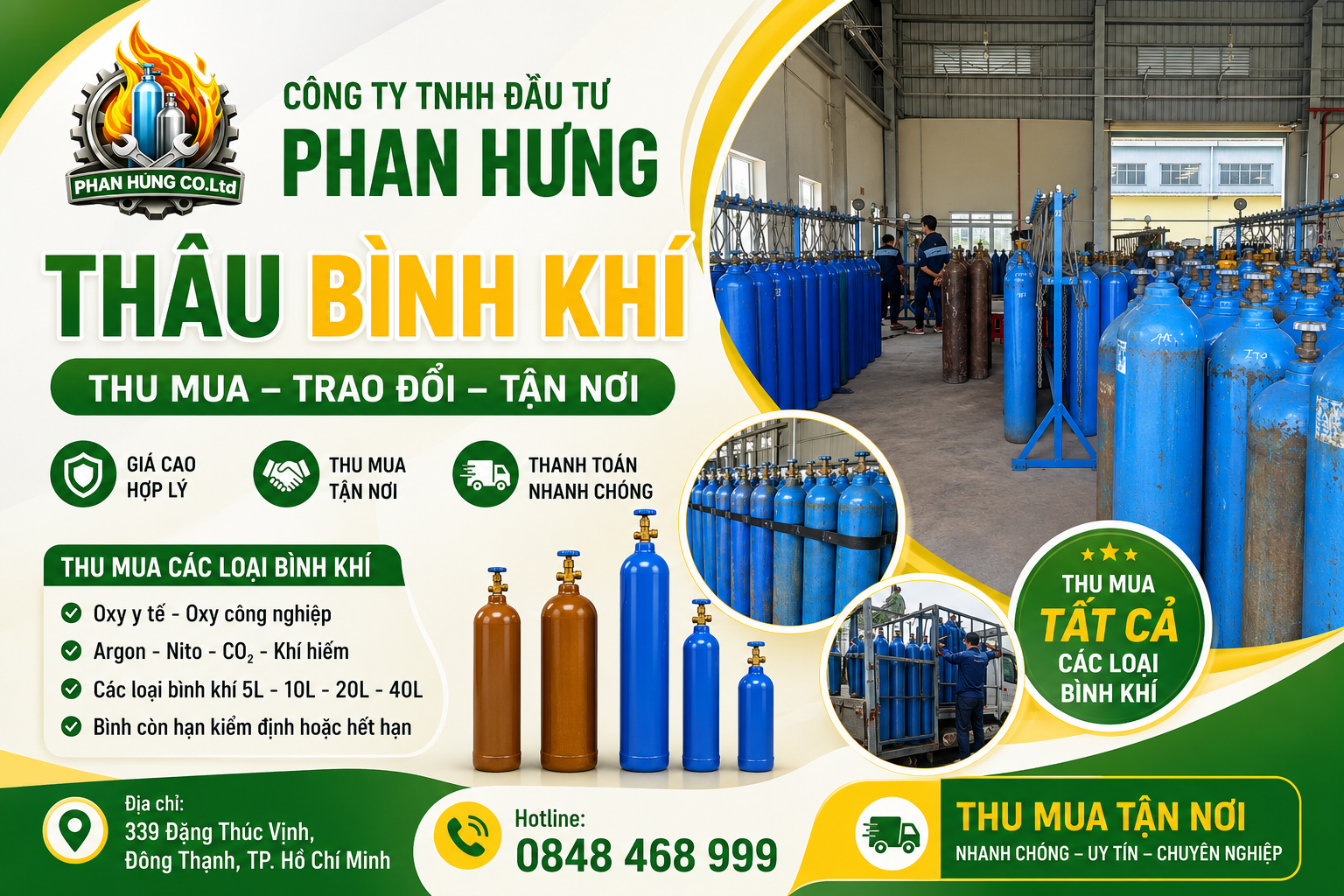 Chúng tôi nhận thu mua bình khí từ nhiều đơn vị, tổ chức và cá nhân.